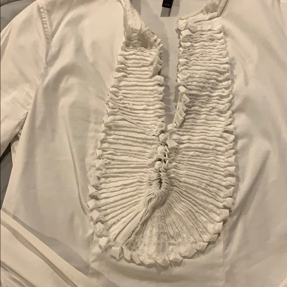 BCBG White Button Long Sleeve Shirt Bib intricate - Picture 4 of 8
